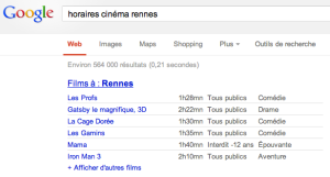 Les horaires des films à Rennes (Google Movies)